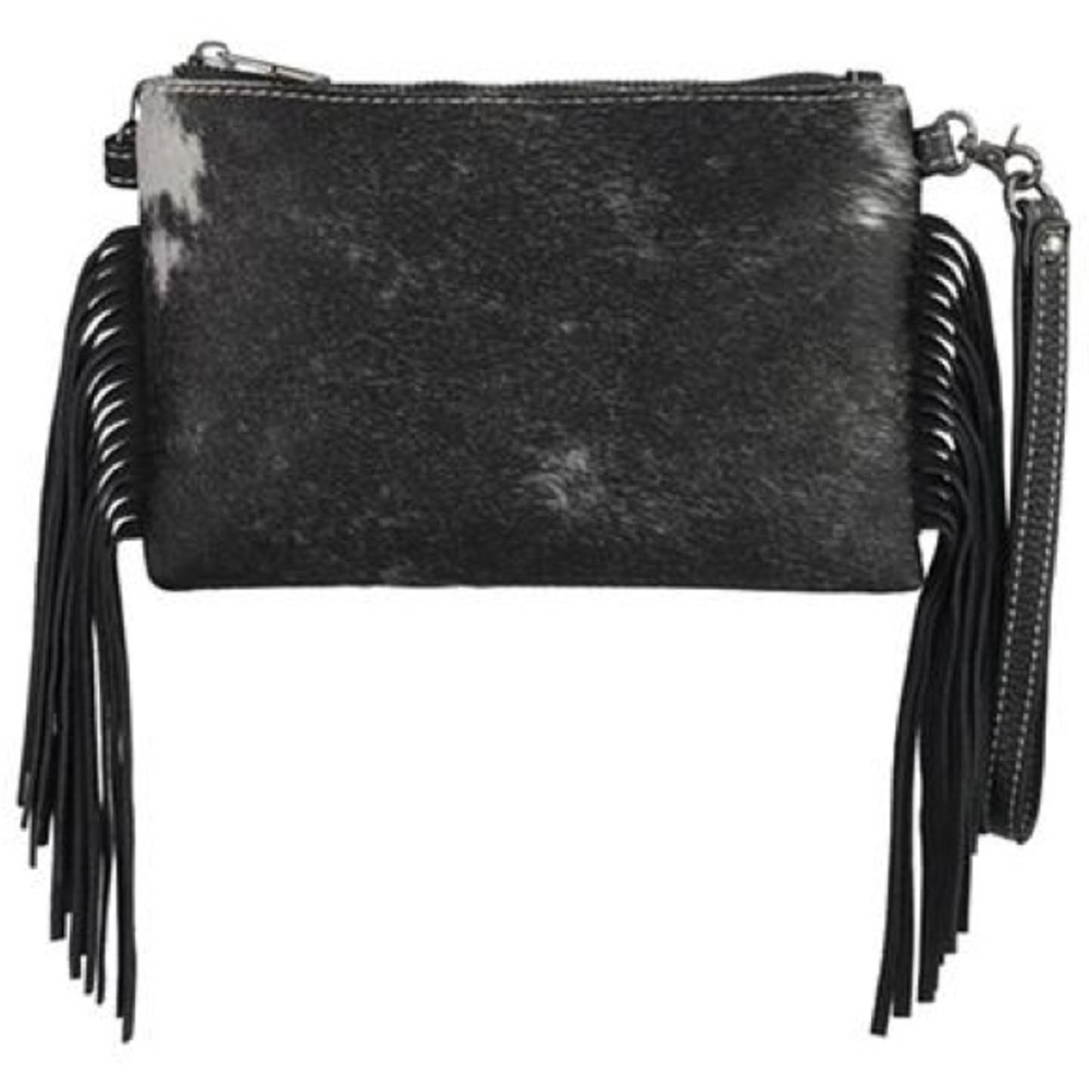 NEW Montana West Black Faux Leather and Fur Fringe Crossbody Bag